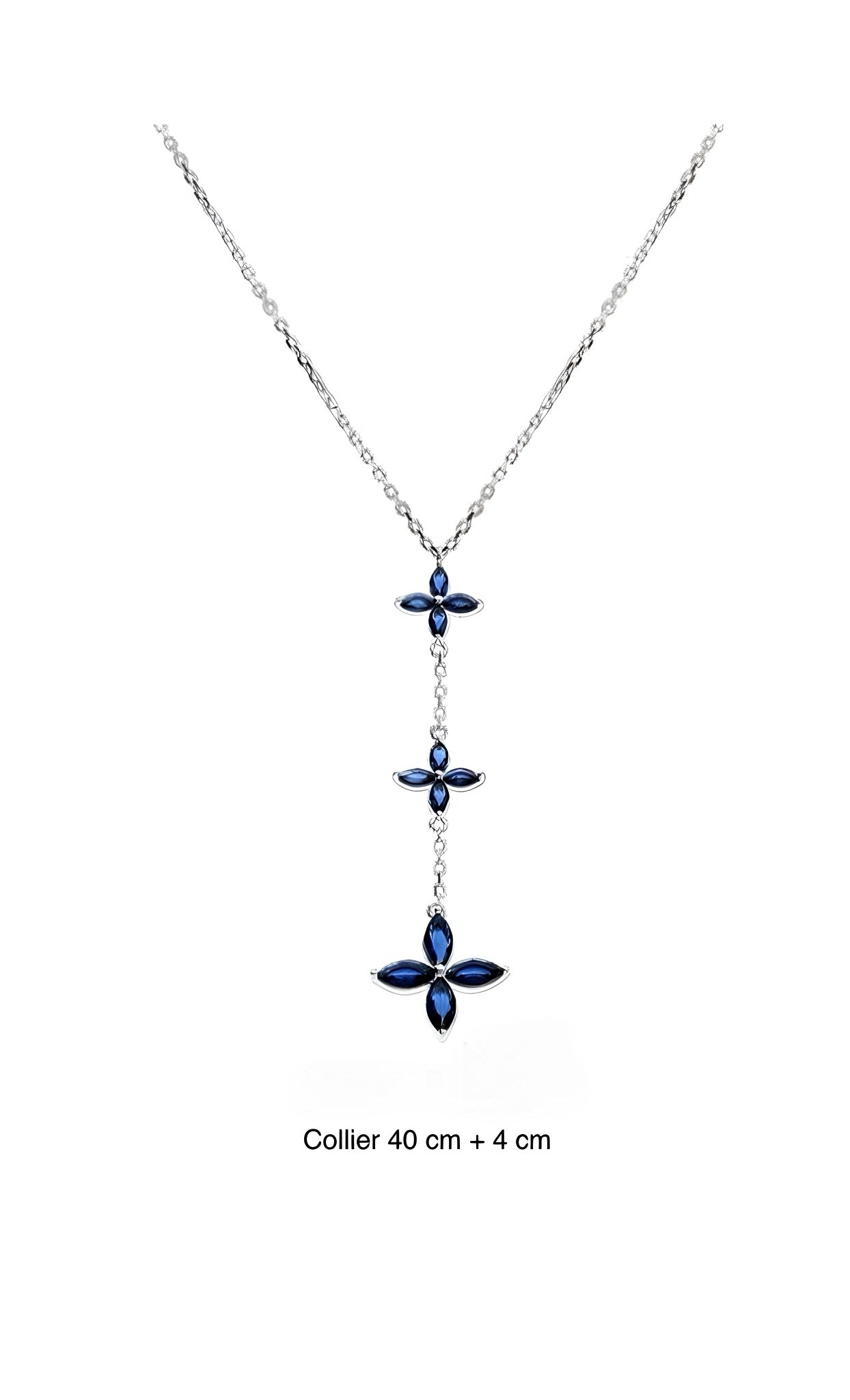 Collier fleur argent et oxydes de zirconium de couleur