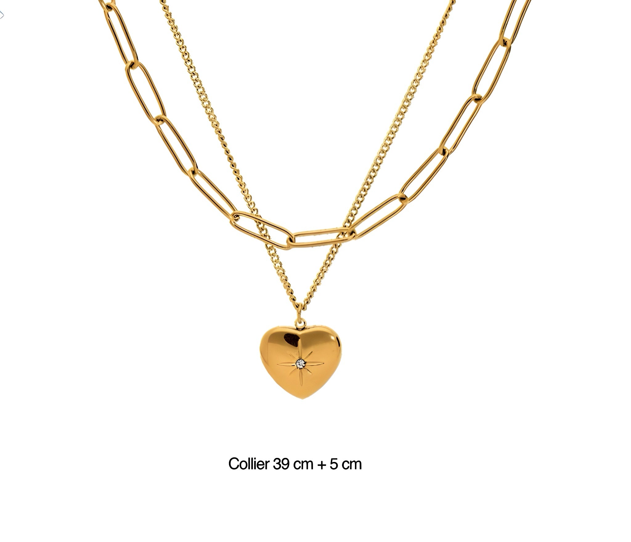 Collier double acier avec cœur pour femme